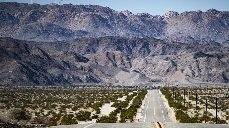 Open road, desert, and mountains of Imperial Valley