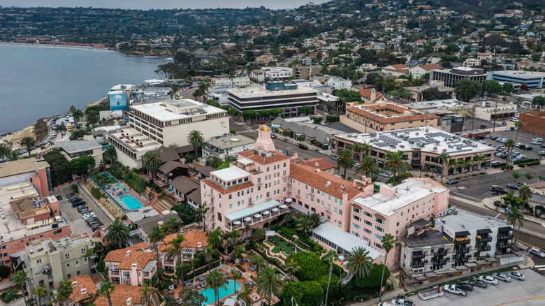 Aerial view of La Valencia Hotel nestled in La Jolla