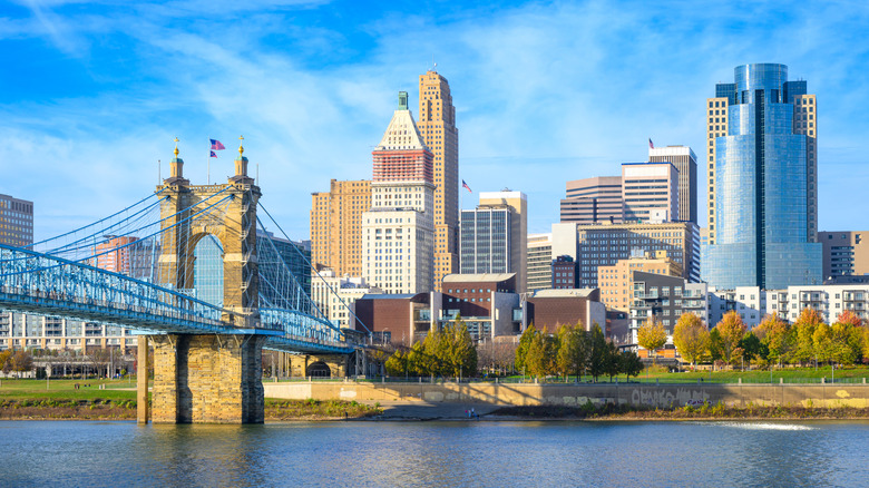The Cincinnati skyline next to the Ohio River