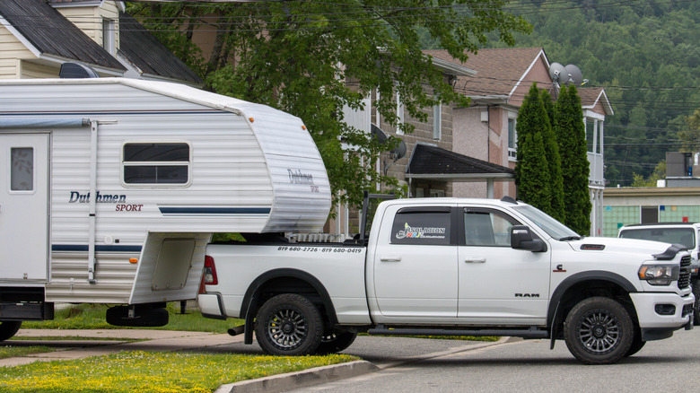 Truck towing a camper