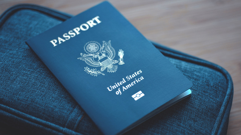 U.S. passport on gray wallet