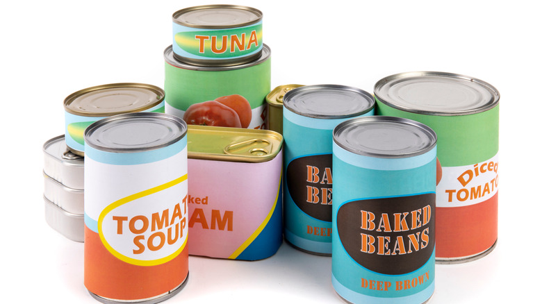 various canned goods food
