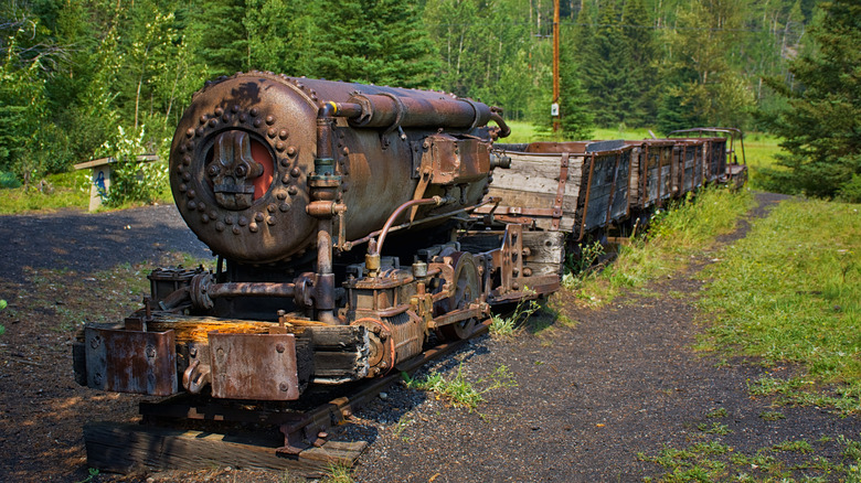 antique coal mine train in Bankhead, Alberta, ghost town