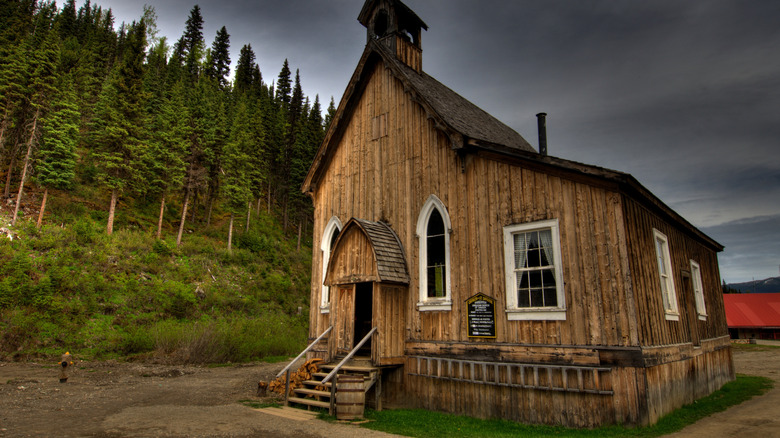 old wooden church in abandoned town of Barkerville, British Columbia