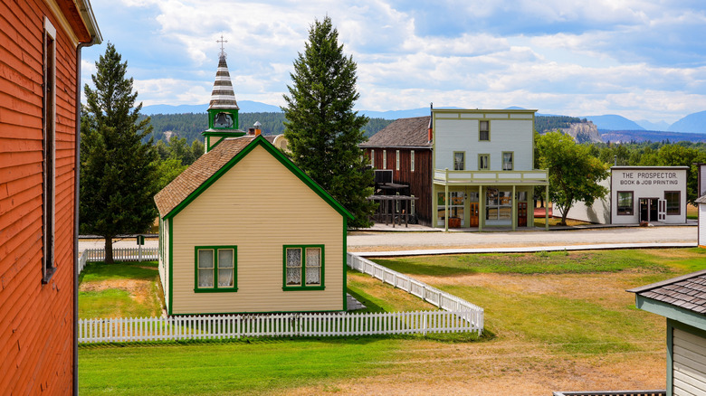 neatly preserved historic buildings in ghost town of Fort Steele, British Columbia