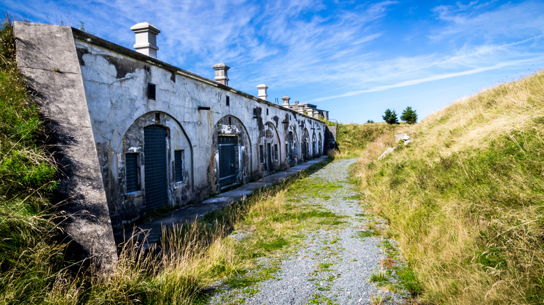 Old military fort and a trail at McNabs Island in Halifax, Nova Scotia