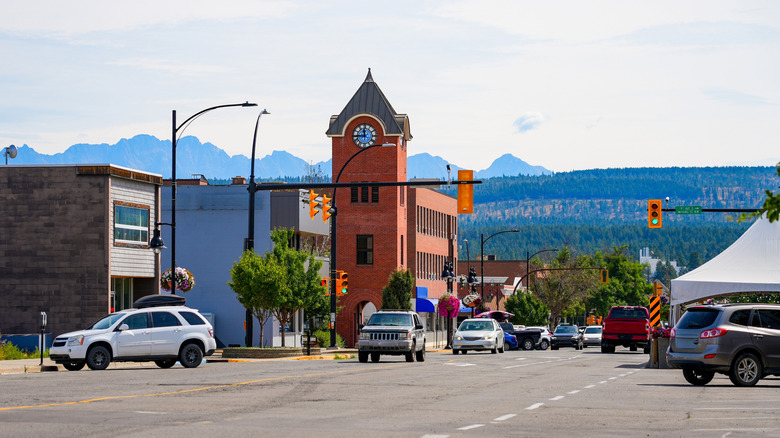 The red clocktower in downtown Cranbrook, British Columbia, Canada