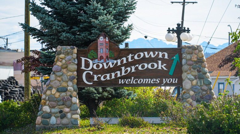 A welcome sign in Cranbrook, British Columbia, Canada