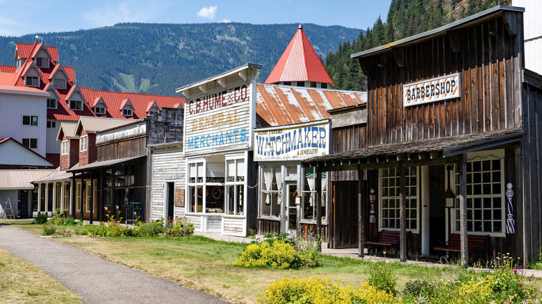 Historic wooden store buildings at Three Valley Ghost Town