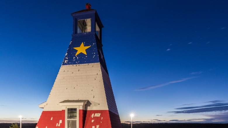The Cheticamp Harbour Range Front Lighthouse at dusk