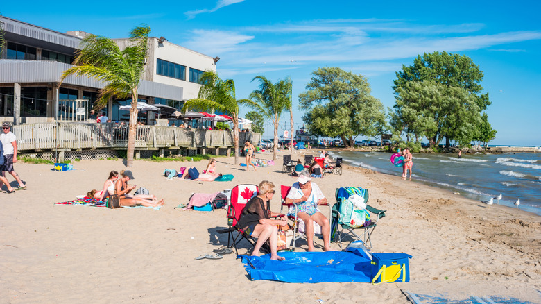 People relaxing on the beach of Port Dover, Ontario