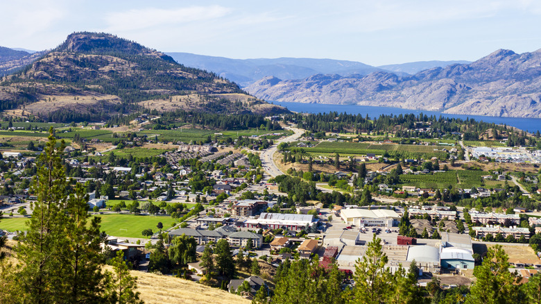 Aerial view of Summerland, British Columbia, and Giant's Head Mountain in the background