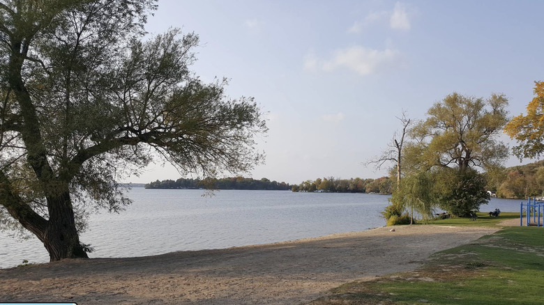 The beach in Garnet Graham Beach Park on the shores of Cameron lake in Fenelon Falls, ON