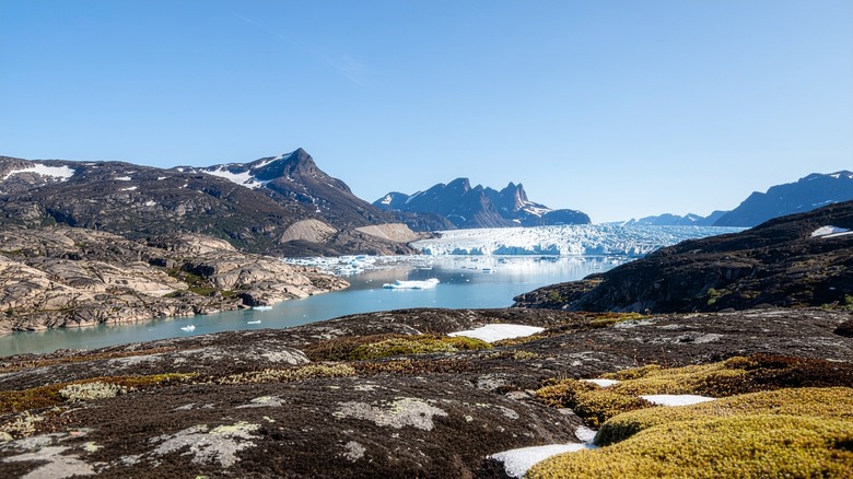 A glacier among mountains in a remote landscape within Quttinirpaaq National Park, Nunavut