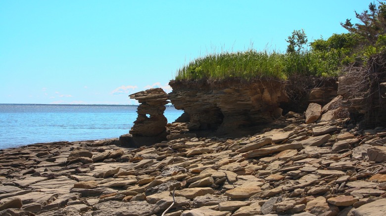 The rocky coastline in Shediac, New Brunswick, Canada