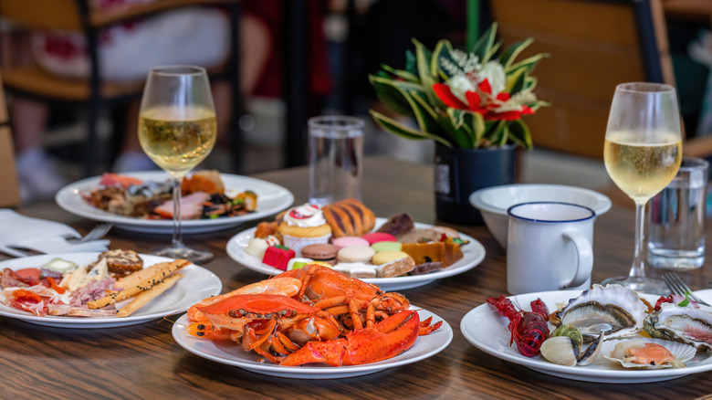 A seafood feast at a restaurant table