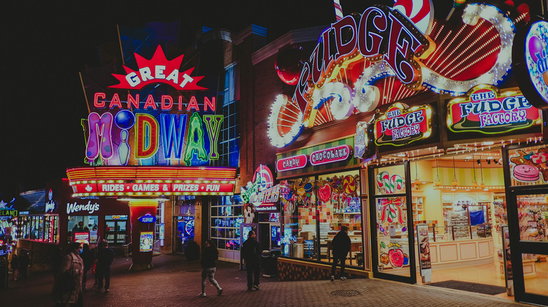 Great Canadian Midway neon sign at night time