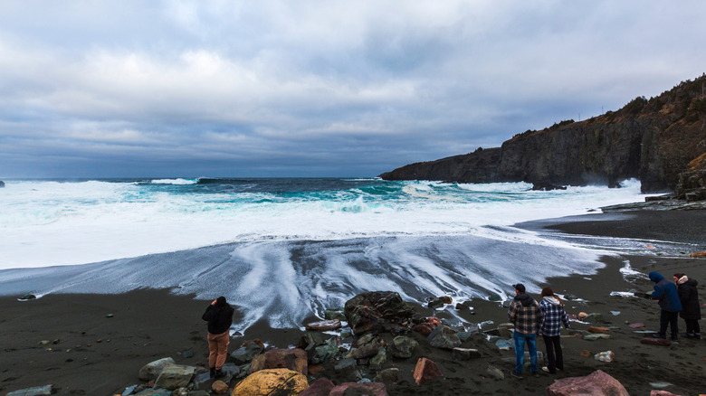 Atlantic waves rush up Middle Cove Beach, Newfoundland and Labrador