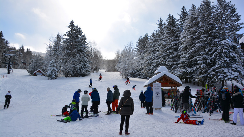 Skiers at Mont Sutton in Sutton, Canada