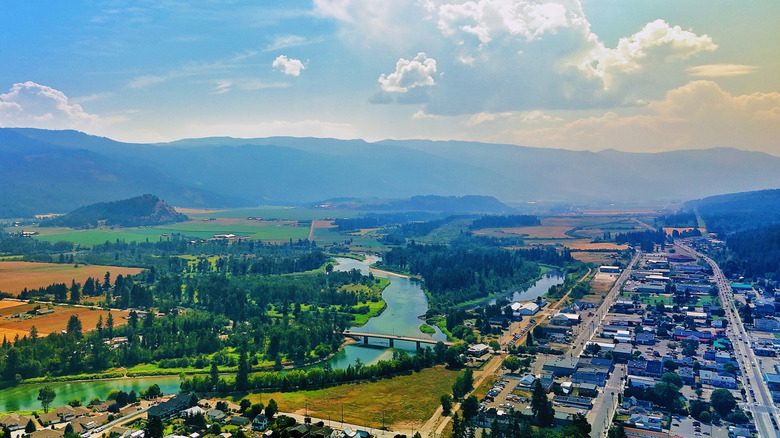 Aerial view of Enderby, British Columbia