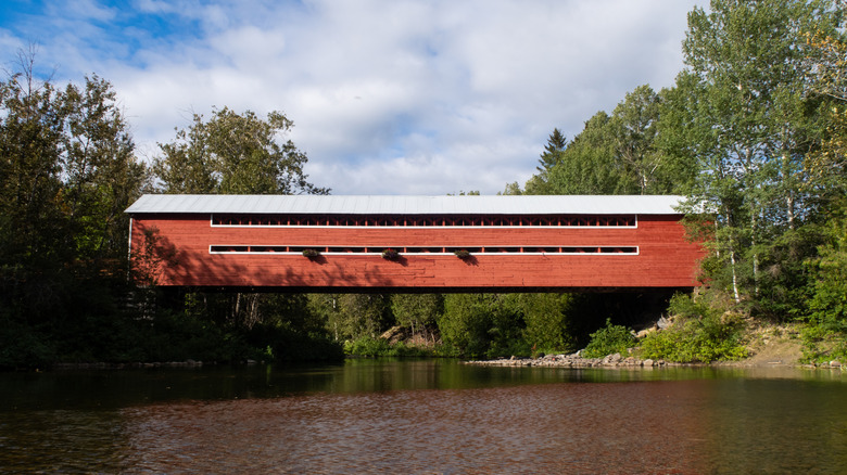 Pont Beausejour, a covered bridge crossing the Matapedia River, in Amqui, Canada
