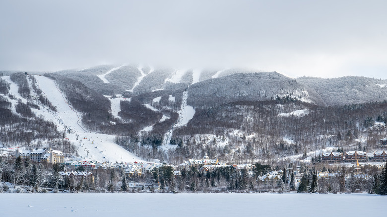 A wide view of ski slopes in Quebec