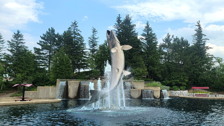 The iconic Restigouche Sam sculpture in Salmon Plaza in Campbellton, NB
