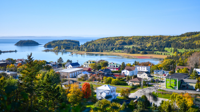 An aerial view of Rimouski, Quebec, situated along the Rimouski River