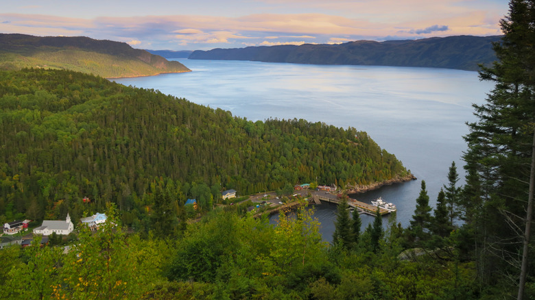 View of the village of Sainte-Rose-du-Nord on the shore of the Saguenay Fjord, Quebec, Canada