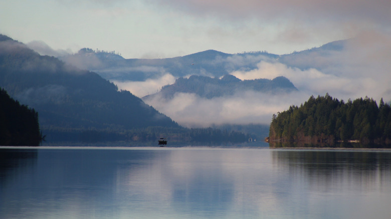 Landscape of Cowichan Lake with mountains