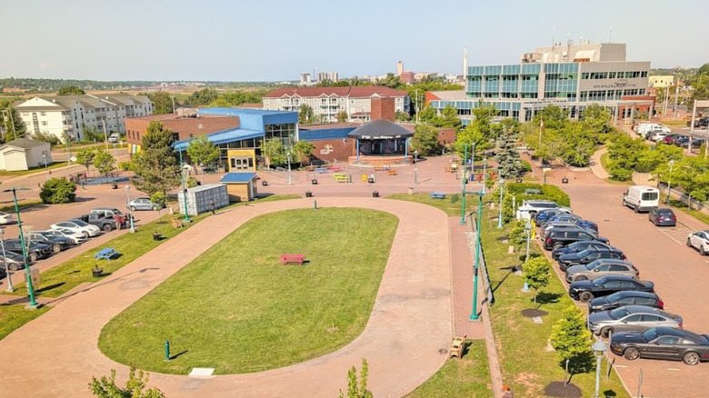 View of cars and a circular road in Dieppe in New Brunswick, Canada, from Wingate by Wyndham Dieppe Moncton