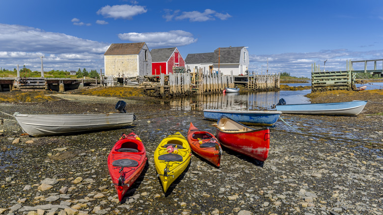 Kayaks in the fishing village of Blue Rocks, Nova Scotia
