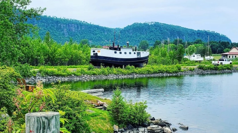 Small boat in Red Rock Marina, Canada