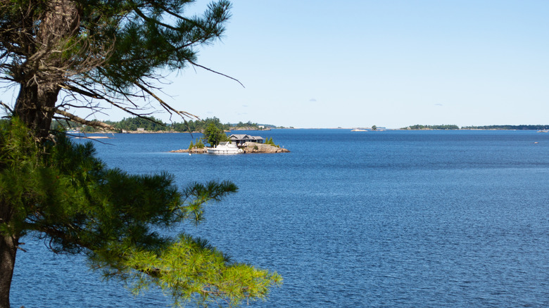 Bay in Georgian Bay Islands National Park looking onto cabin