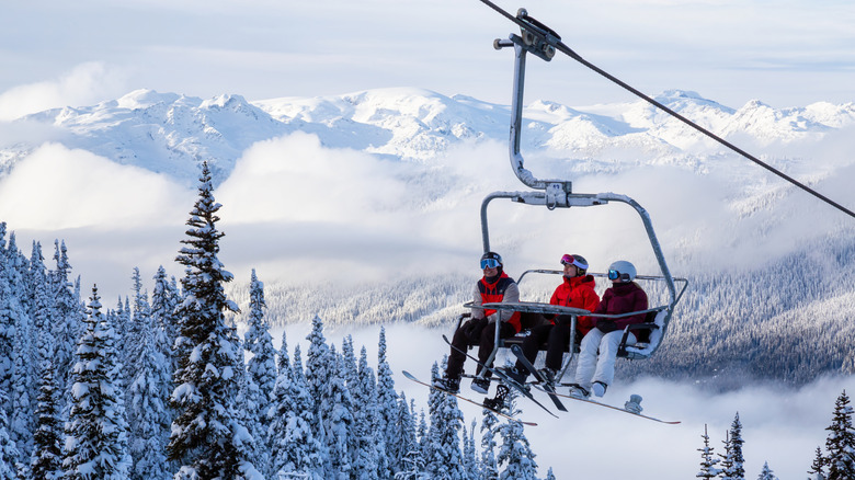 People on a ski lift in Whistler, British Columbia