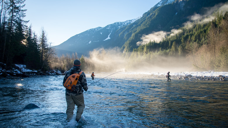Anglers in the foggy mountains of Canada