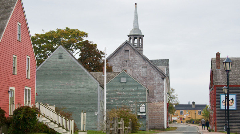 Shelburne's Main Street with museum building and church