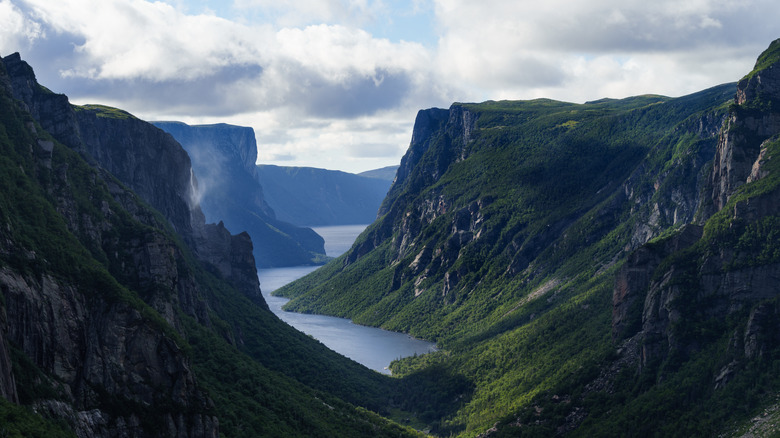 View of Western Brook Pond Fjord from above, Newfoundland, Canada