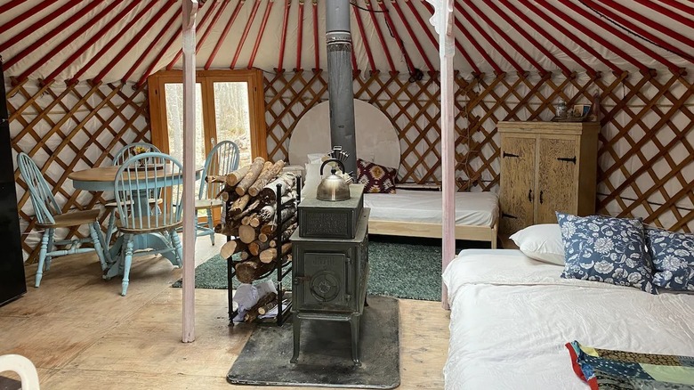 Inside Farmstay Yurt Airbnb near Blockhouse