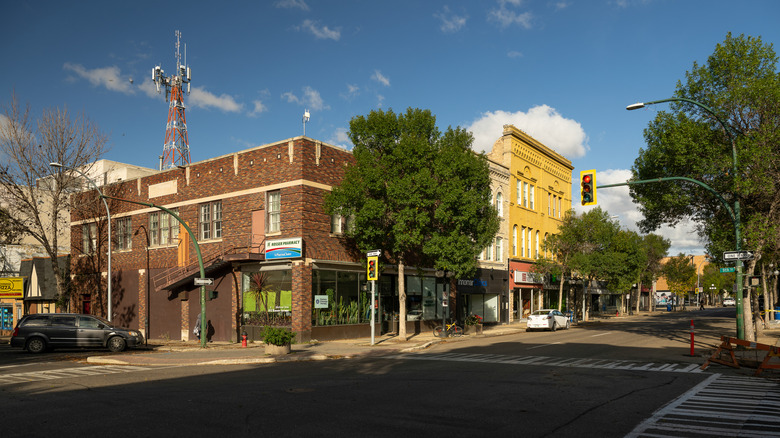An historic brick building in downtown Brandon, Canada