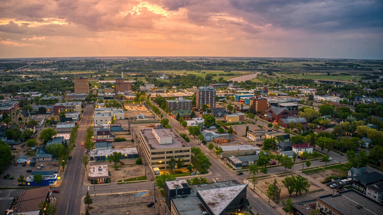 A sunset over the town of Brandon, Canada