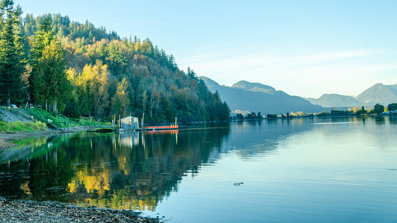 View of Draper Creek and Hatzic Island in Hatzic Lake from Neilson Regional Park, Mission, BC, Canada