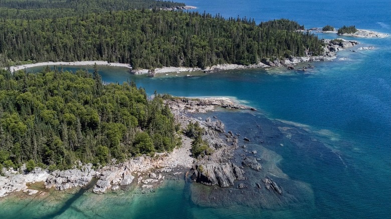 Bird's eye view of island in Slate Islands Provincial Park