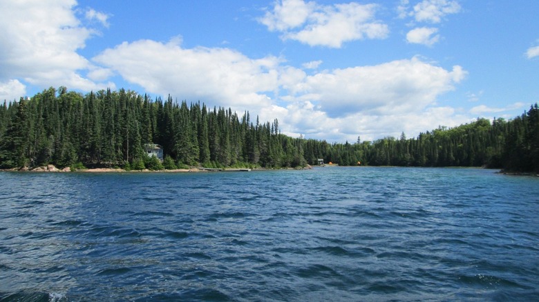 Blue waters, beaches, and forests of Slate Islands Provincial Park in Ontario, Canada