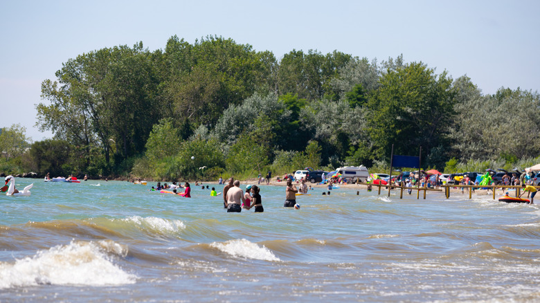 People swimming on Nickel Beach, Port Colborne