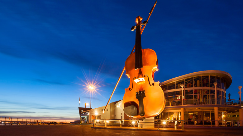 The worlds largest fiddle in the Joan Harriss Cruise Pavilion in Sydney, Nova Scotia