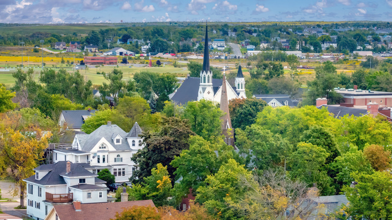An aerial view of Sydney, Nova Scotia, on a bright, sunny day