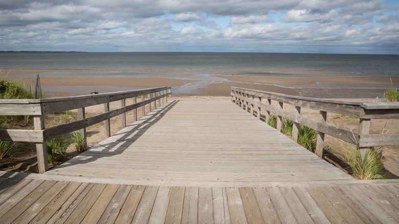 The boardwalk and sands at Parlee Beach in New Brunswick, Canada