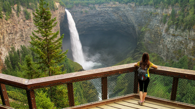 Person looking at Helmcken Falls in Wells Gray Provincial Park, British Columbia, Canada