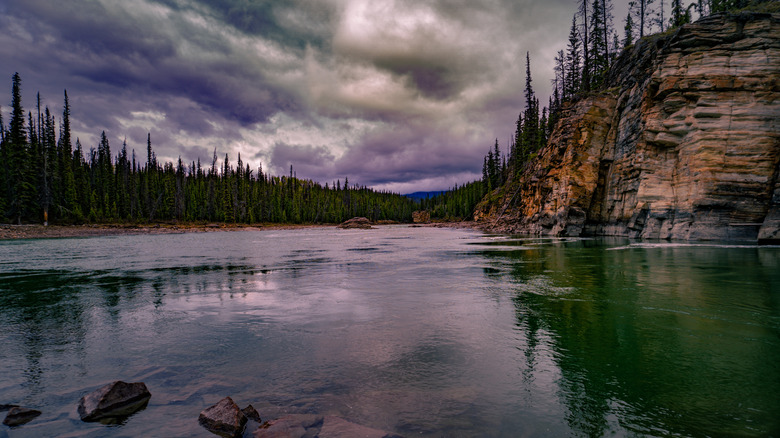 Athabasca River in northern Alberta at sunset